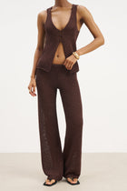 Crochet Knit Wide Leg Trousers - Carob