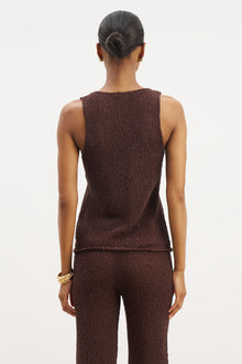 Crochet Knit V Neck Waistcoat - Carob