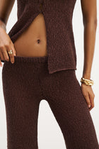Crochet Knit Wide Leg Trousers - Carob