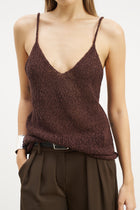 Crochet Knit Plunging Cami Top - Carob