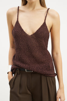 Crochet Knit Plunging Cami Top - Carob