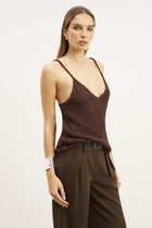 Crochet Knit Plunging Cami Top - Carob