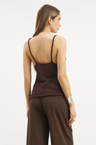 Crochet Knit Plunging Cami Top - Carob