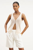 Crochet Knit V Neck Waistcoat - Cream