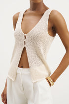 Crochet Knit V Neck Waistcoat - Cream