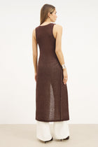 Crochet Knit V Neck Maxi Waistcoat - Carob