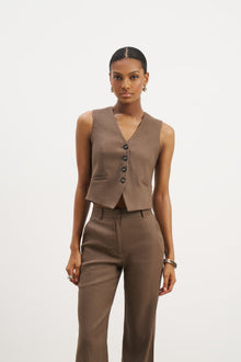 Tailored Linen High Rise Trousers - Truffle