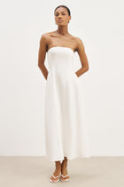Strapless Linen A Line Maxi Dress - White