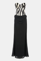 Satin Corset Gown With Draped Hip - Abstract Zebra