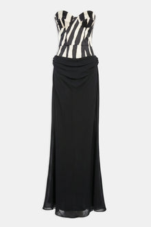 Satin Corset Gown With Draped Hip - Abstract Zebra