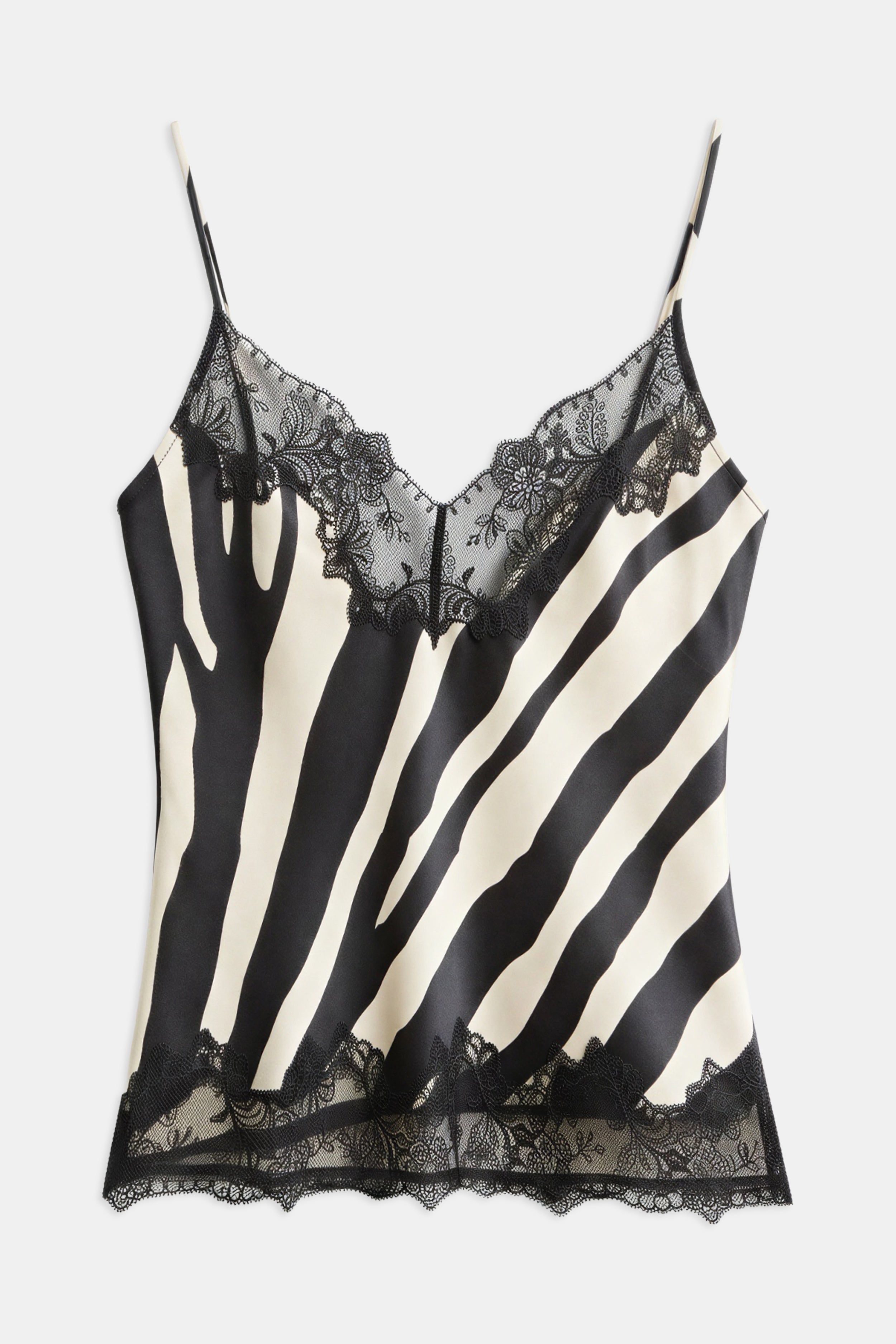 Satin Lace Detail Camisole - Abstract Zebra