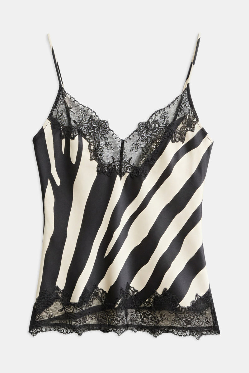 Satin Lace Detail Camisole - Abstract Zebra