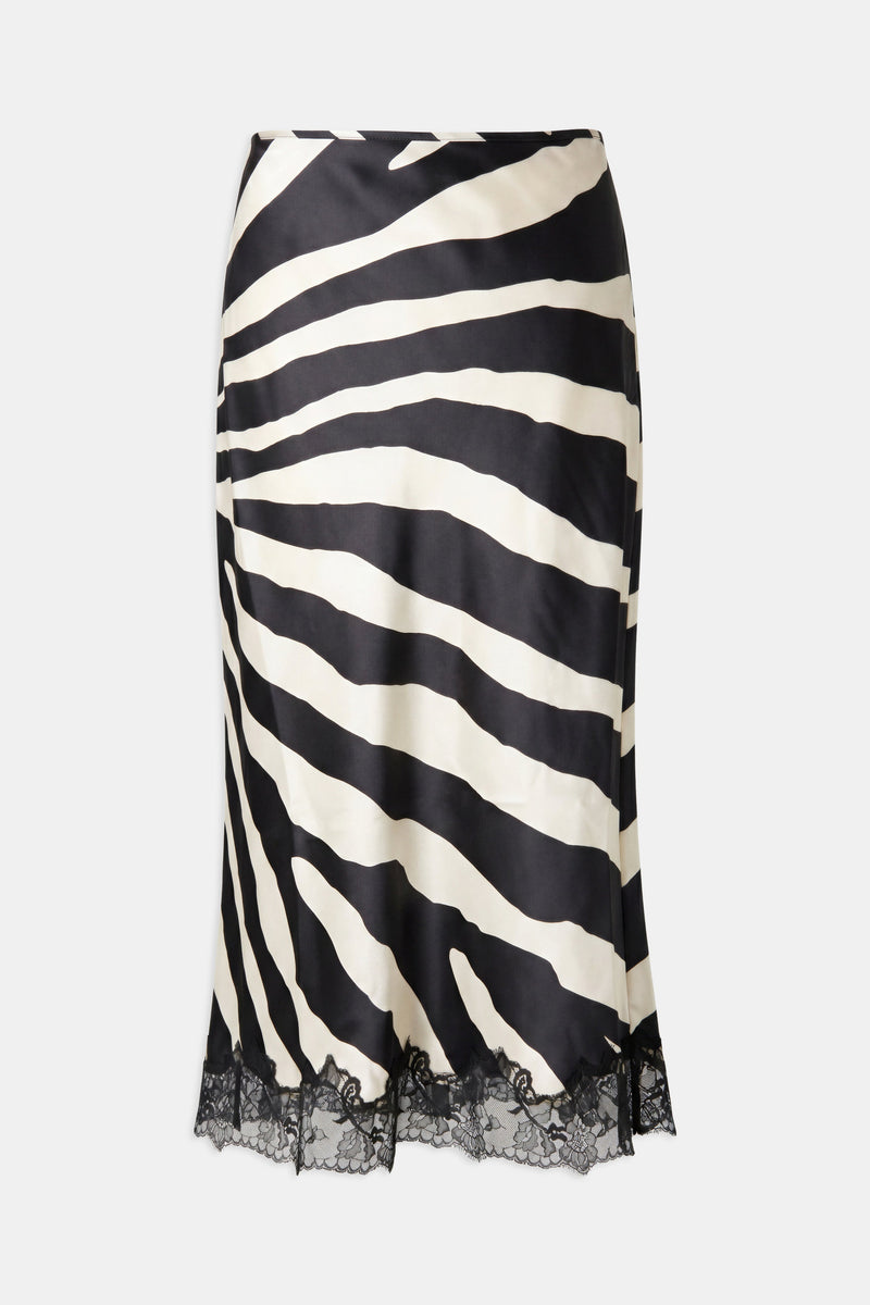 Satin Lace Detail Midi Skirt - Abstract Zebra