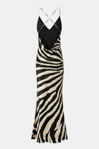 Satin Slinky Cowl Back Gown - Abstract Zebra