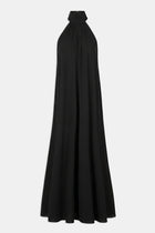 Sheer Chiffon High Neck Volume Maxi Dress - Black