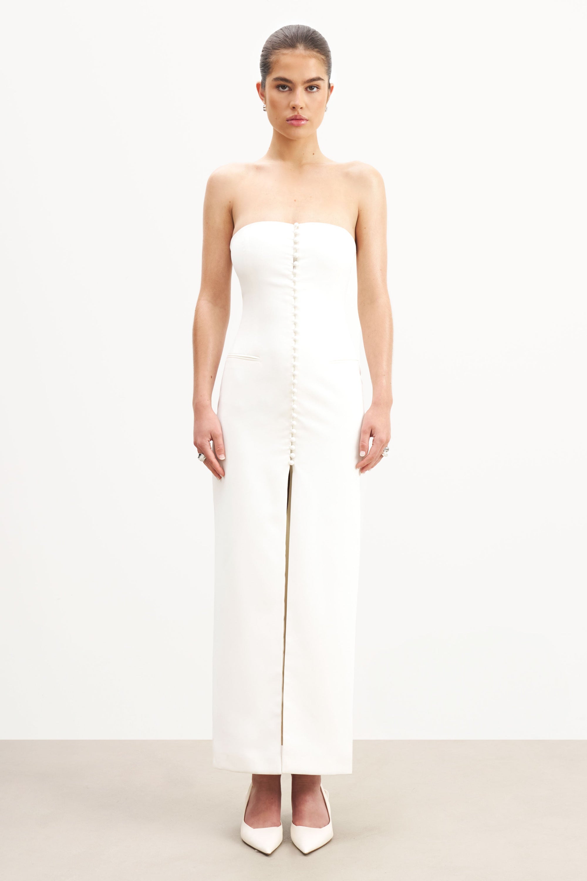 Strapless Peplum Maxi Dress - White | BOA Strapless Peplum Maxi Dress - White | BOA