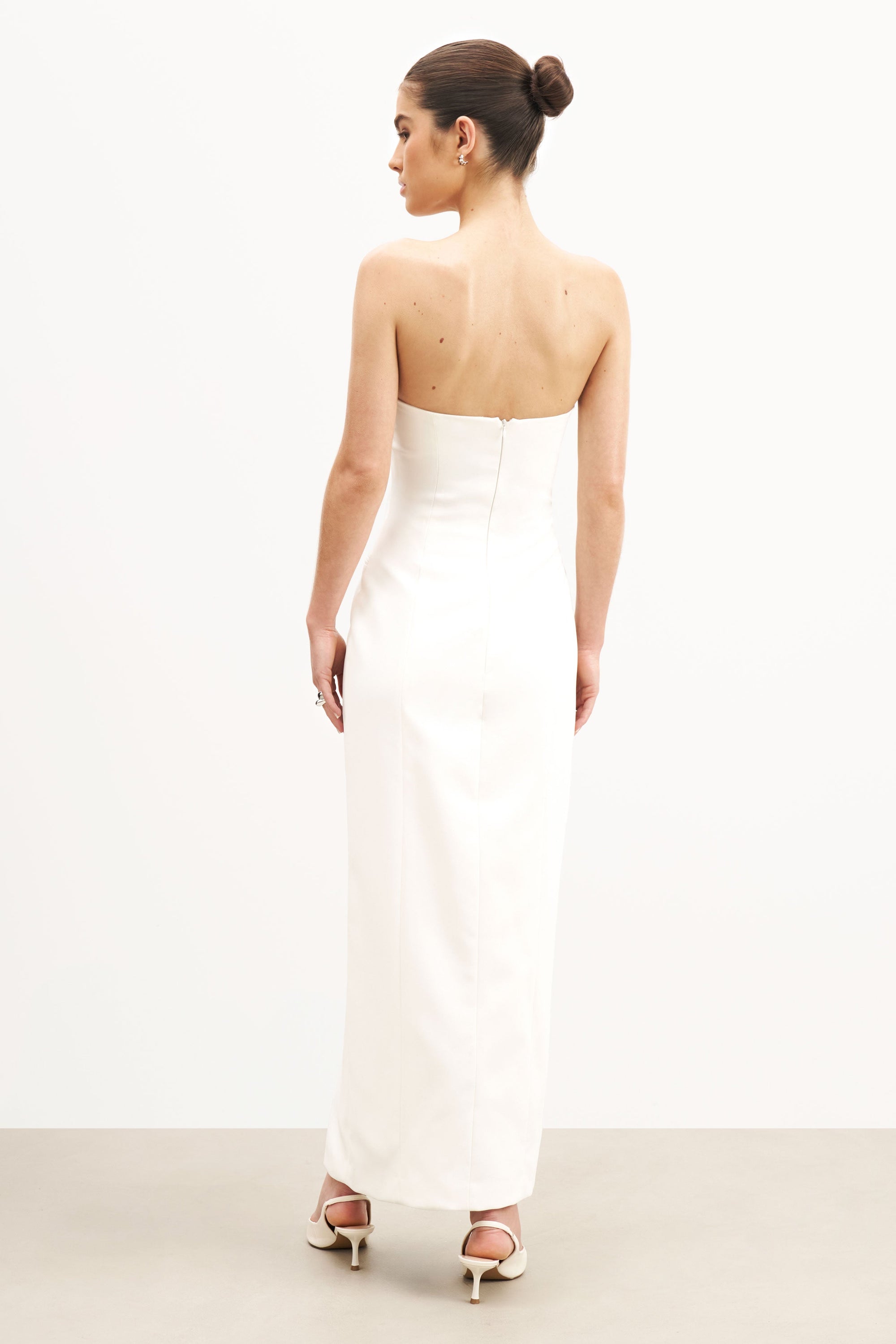Strapless Peplum Maxi Dress - White Strapless Peplum Maxi Dress - White