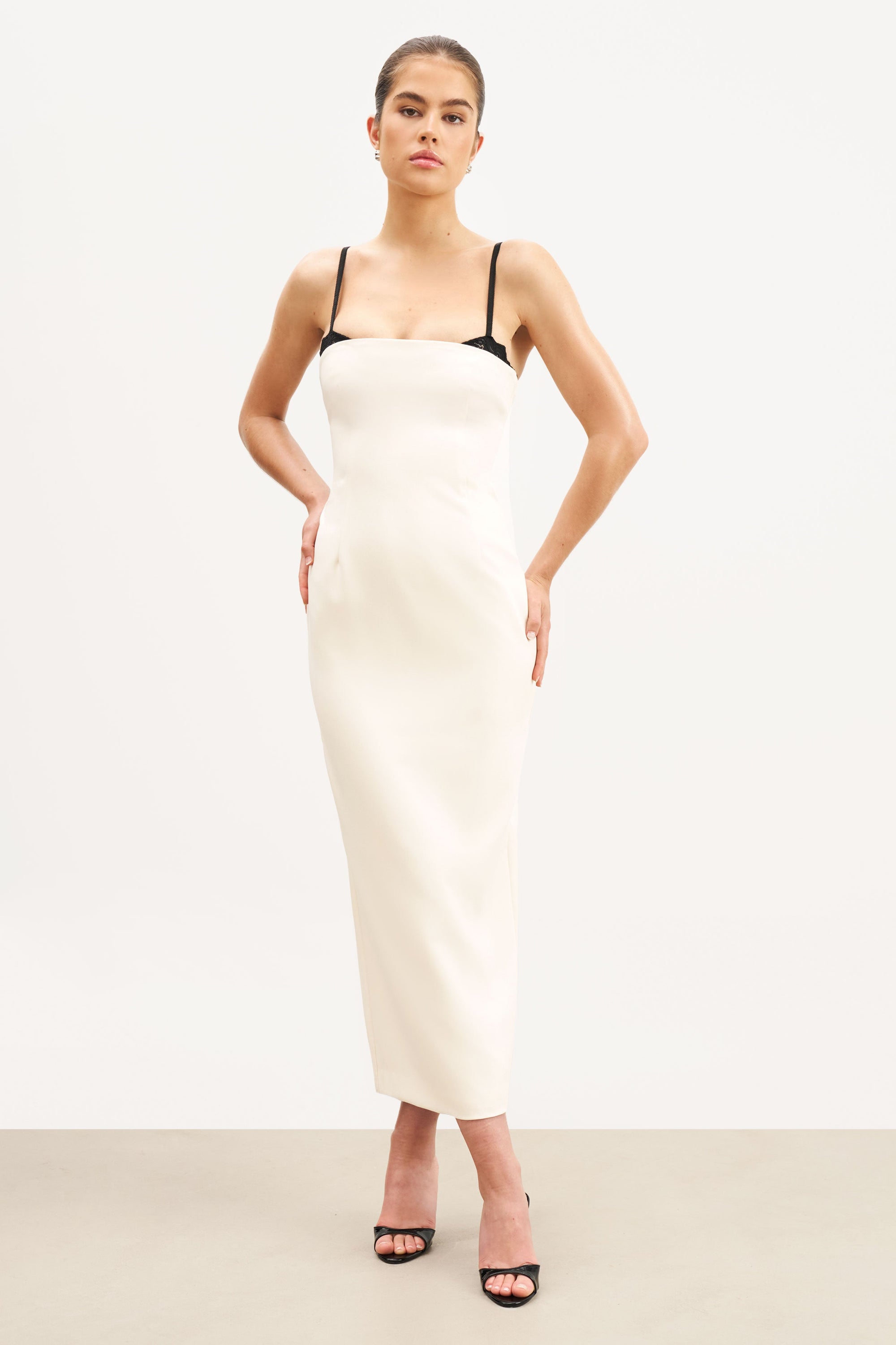 Tailored Bustier Maxi Dress - Cream/Black | BOA Tailored Bustier Maxi Dress - Cream/Black | BOA