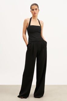 Effortless Pleated Wide Leg Trousers - Black
