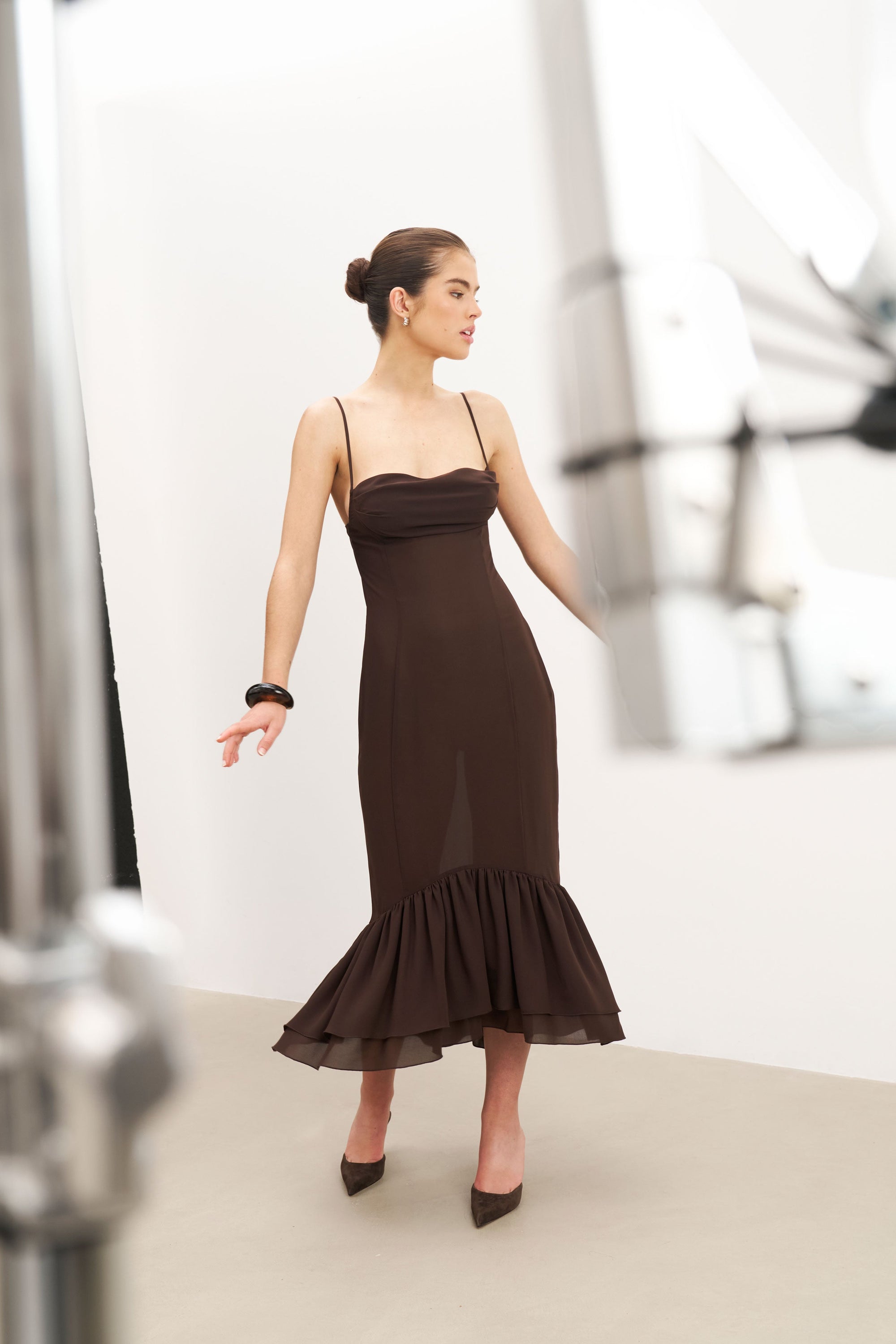 ruched chiffon ruffle dress Ever-Pretty Flutter Sleeve Ruched Waist High-Low Chiffon Budget Bridesmaid Dress