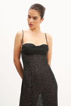 Chiffon Ruffle Ruched Bust Midi Dress - Mini Polka Dot