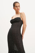 Chiffon Ruffle Ruched Bust Midi Dress - Mini Polka Dot
