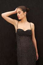 Chiffon Ruffle Ruched Bust Midi Dress - Mini Polka Dot