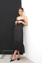 Chiffon Ruffle Ruched Bust Midi Dress - Mini Polka Dot