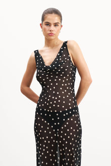 Chiffon Cowl Neck Gown - Maxi Polka Dot