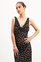 Chiffon Cowl Neck Gown - Maxi Polka Dot