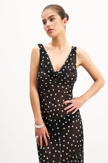 Chiffon Cowl Neck Gown - Maxi Polka Dot