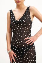 Chiffon Cowl Neck Gown - Maxi Polka Dot