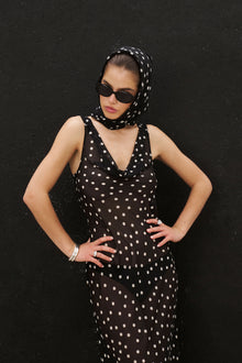 Chiffon Cowl Neck Gown - Maxi Polka Dot
