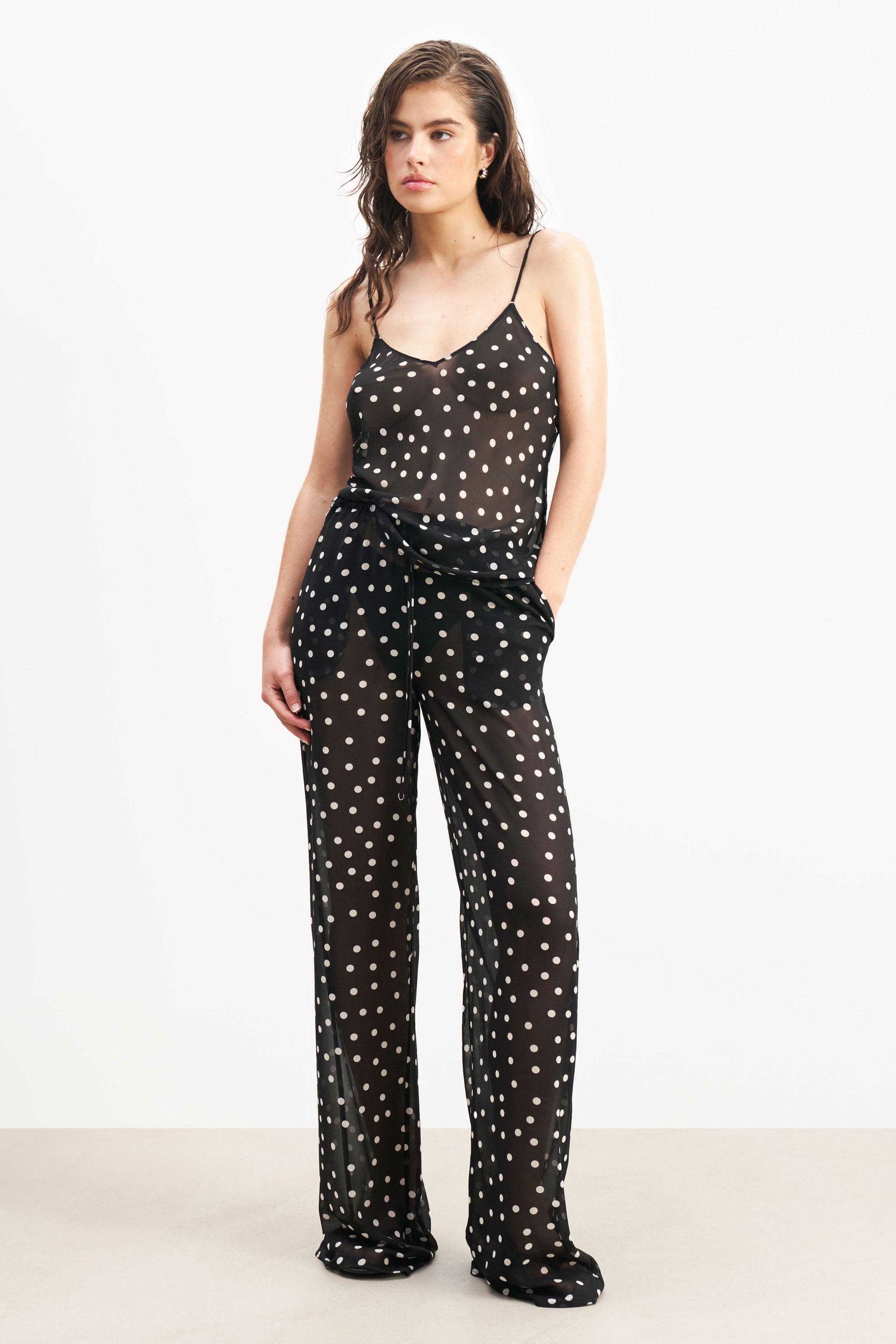 Chiffon V Neck Camisole Top -  Maxi Polka Dot