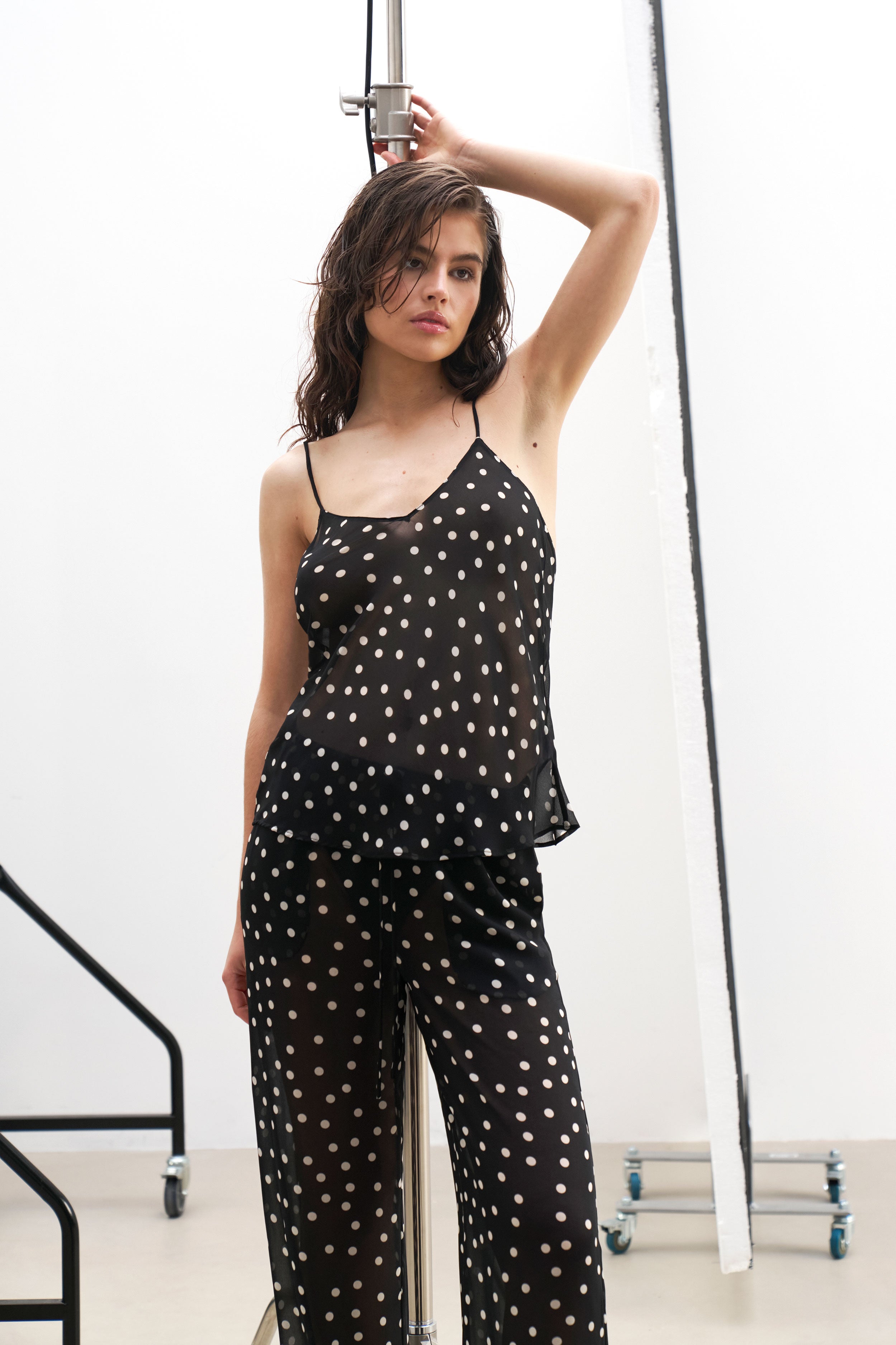 Chiffon V Neck Camisole Top -  Maxi Polka Dot