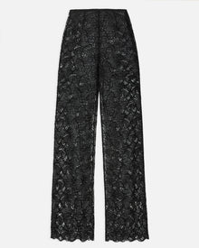 Lace Mid Rise Wide Leg Trousers - Black
