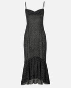 Chiffon Ruffle Ruched Bust Midi Dress - Mini Polka Dot