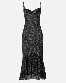 Chiffon Ruffle Ruched Bust Midi Dress - Mini Polka Dot