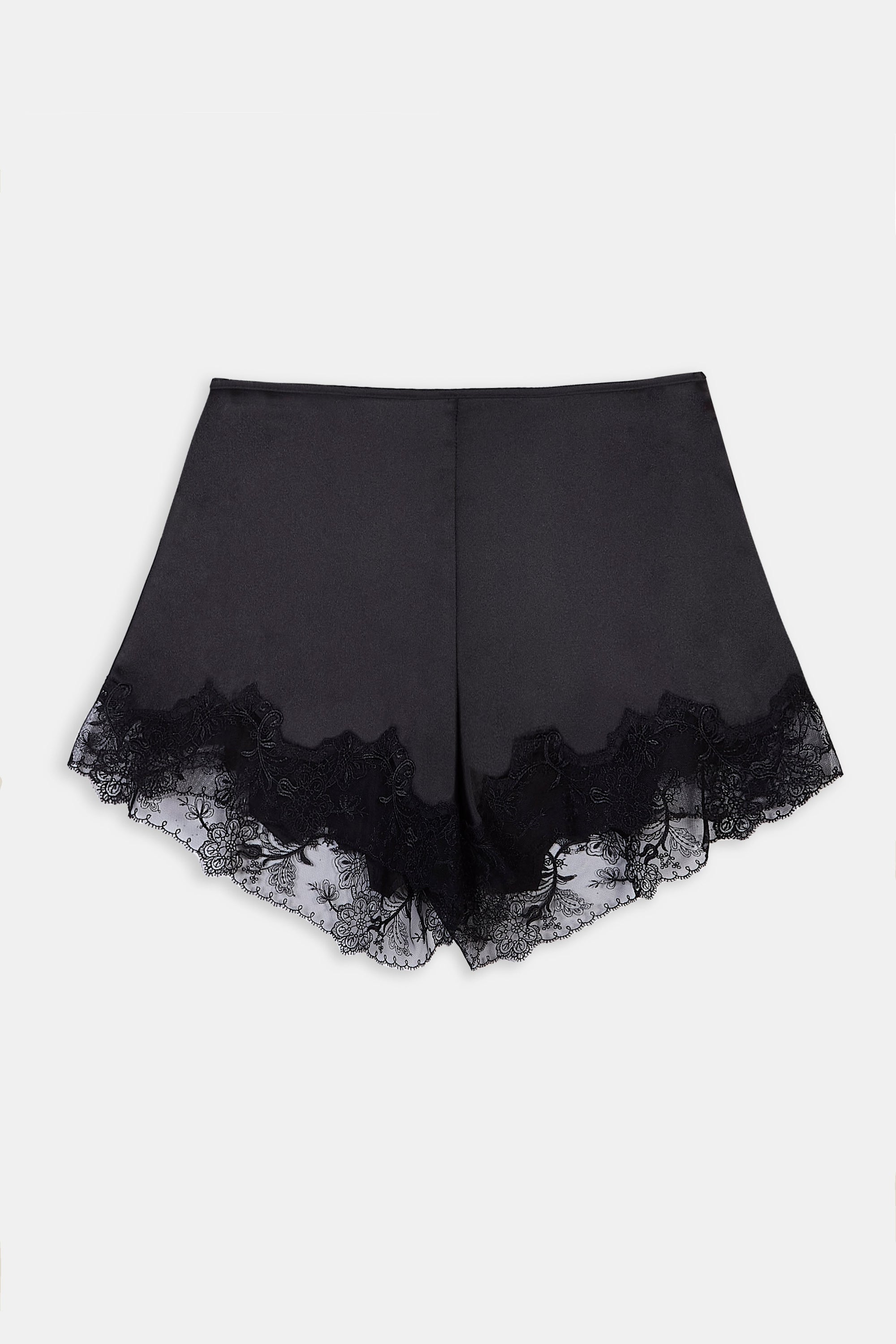 Satin Lace Detail Shorts - Black