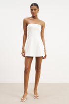 Strapless Linen A Line Mini Dress - White