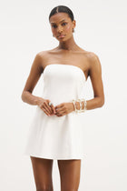 Strapless Linen A Line Mini Dress - White