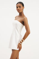 Strapless Linen A Line Mini Dress - White