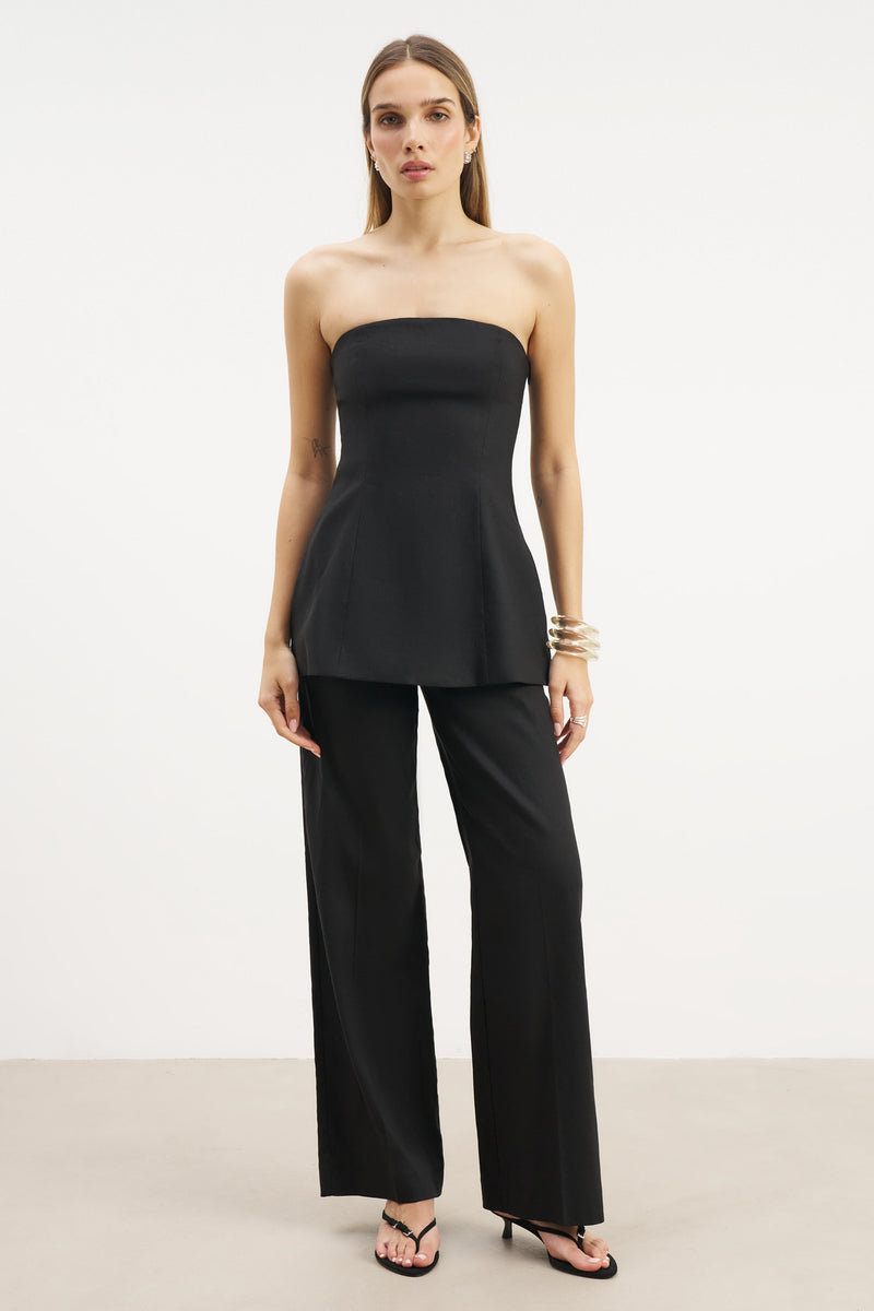 Tailored Linen High Rise Trousers - Black