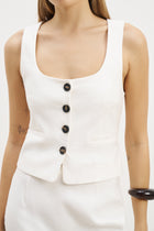 Scoop Neck Linen Waistcoat - White