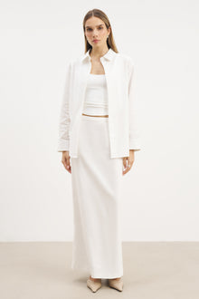 Mid Rise Linen Maxi Skirt - White