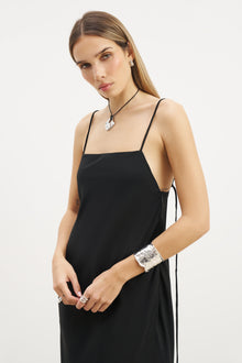 Tie Strap Chiffon Maxi Dress - Black