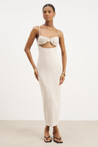 Tailored Linen Bustier Maxi Dress - Birch