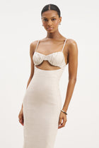 Tailored Linen Bustier Maxi Dress - Birch