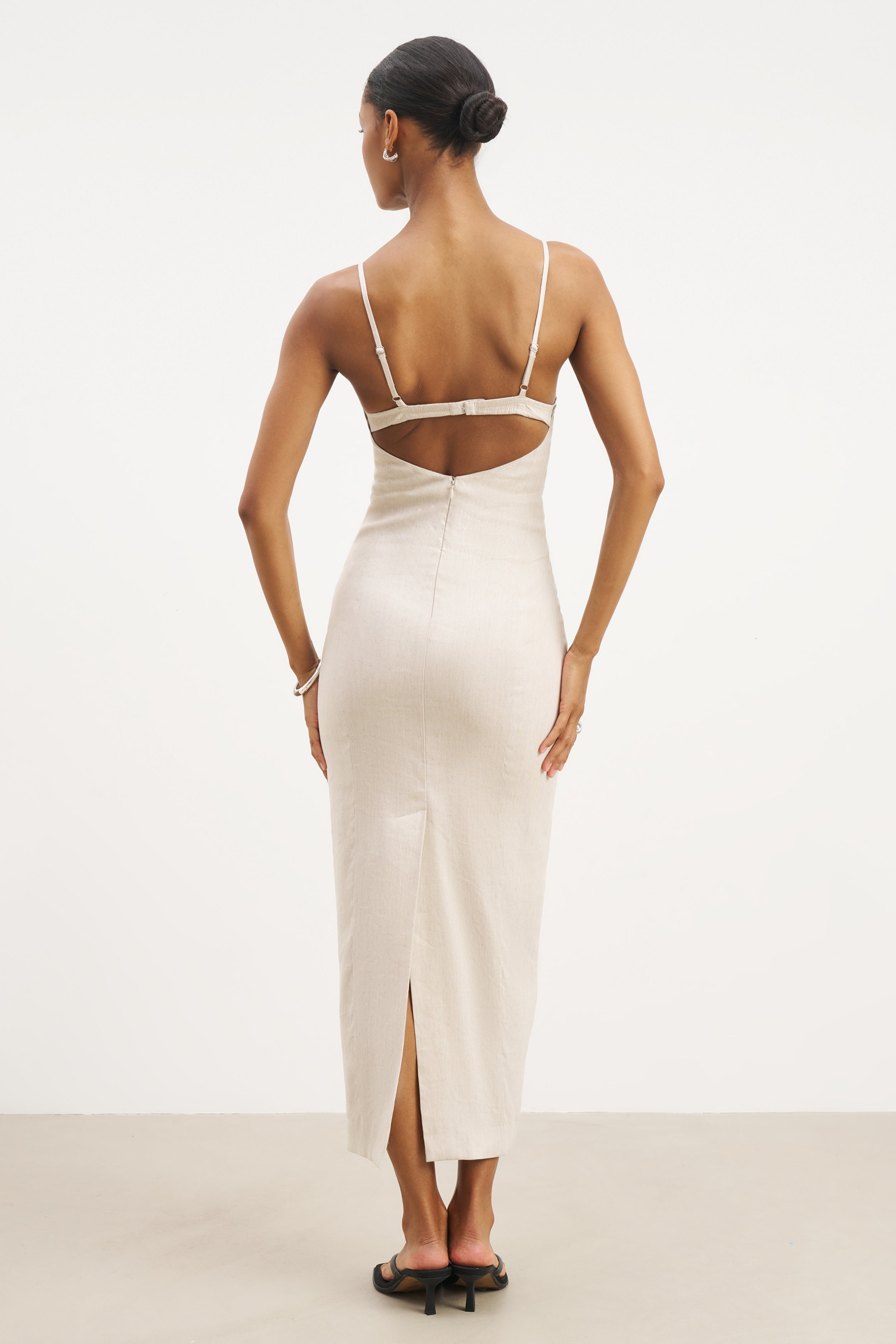 Tailored Linen Bustier Maxi Dress - Birch | BOA