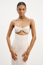 Tailored Linen Bustier Maxi Dress - Birch